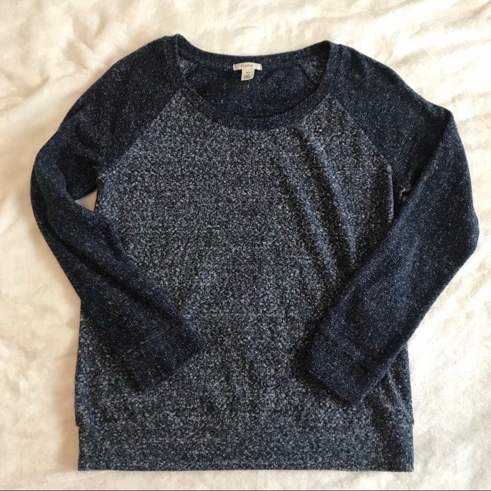 Soft, blue baseball-tee-style sweater